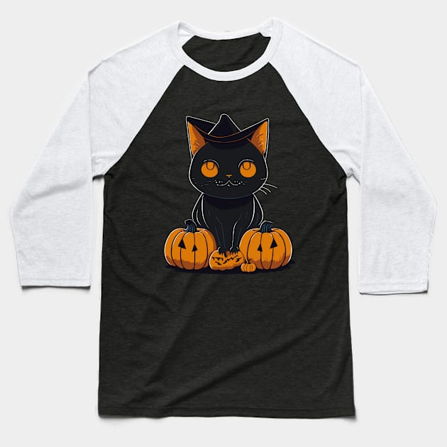 Halloween cat Baseball T-Shirt by Roshan